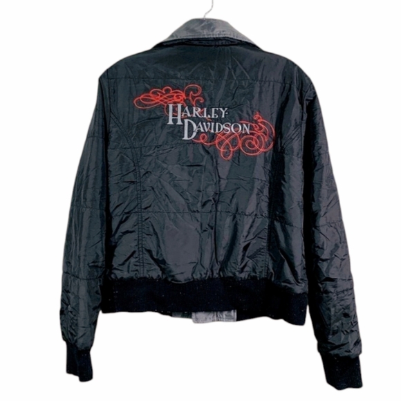 Harley-Davidson *Women's Black Full-Zip Embroidered Bomber Jacket (sz/L) - Picture 7 of 8